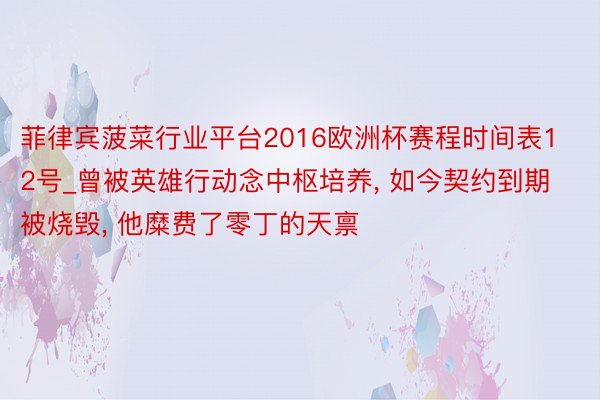 菲律宾菠菜行业平台2016欧洲杯赛程时间表12号_曾被英雄行动念中枢培养， 如今契约到期被烧毁， 他糜费了零丁的天禀