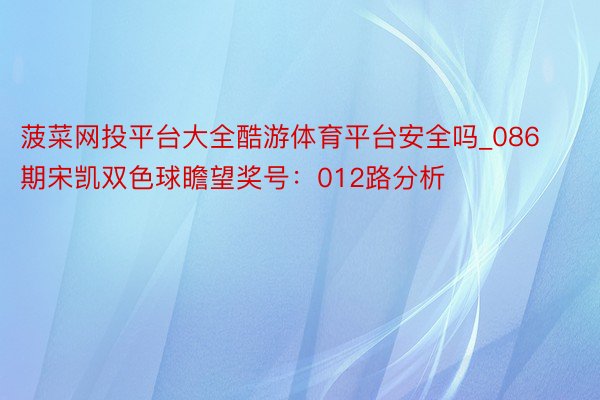 菠菜网投平台大全酷游体育平台安全吗_086期宋凯双色球瞻望奖号：012路分析