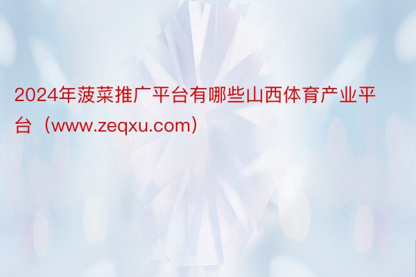 2024年菠菜推广平台有哪些山西体育产业平台（www.zeqxu.com）