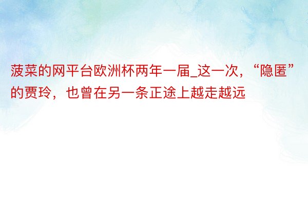 菠菜的网平台欧洲杯两年一届_这一次，“隐匿”的贾玲，也曾在另一条正途上越走越远