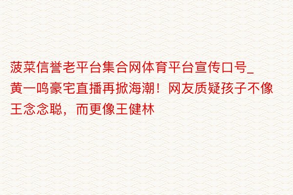 菠菜信誉老平台集合网体育平台宣传口号_黄一鸣豪宅直播再掀海潮！网友质疑孩子不像王念念聪，而更像王健林